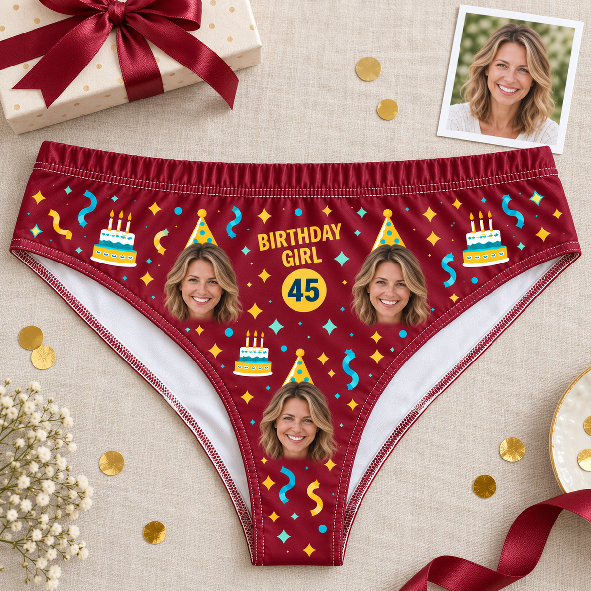 Personalized Birthday Thong for Women – Custom Photo & Age