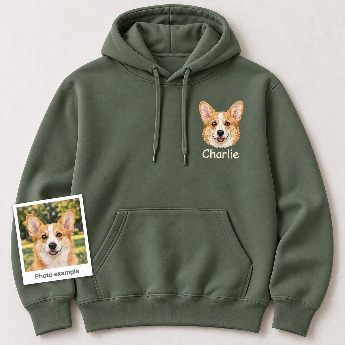 Personalized Pet Portrait Embroidered Hoodie with Name – Custom Dog or Cat Hoodie