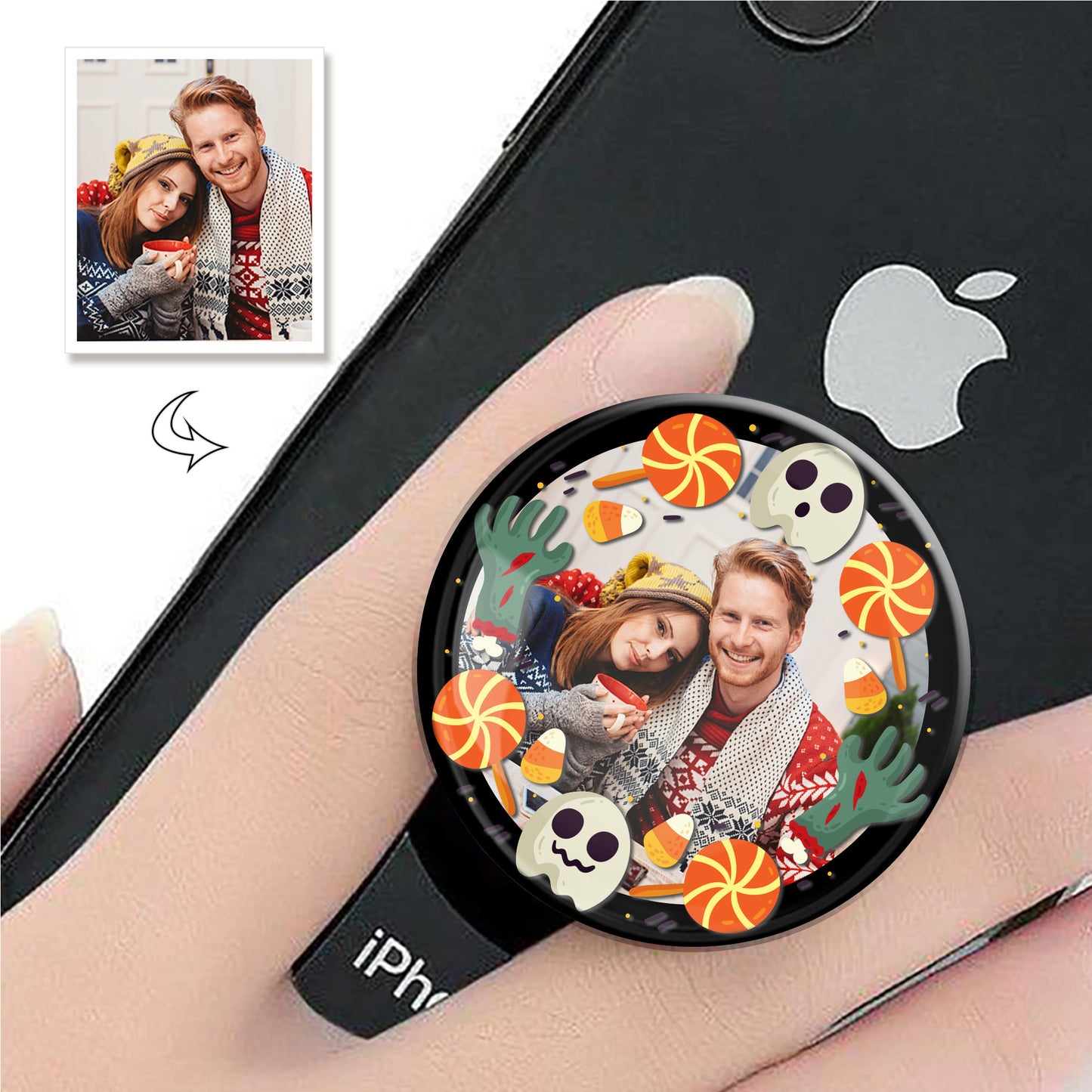 Halloween Custom Photo Phone Grip, Personalized Phone Holder, Unique Gift