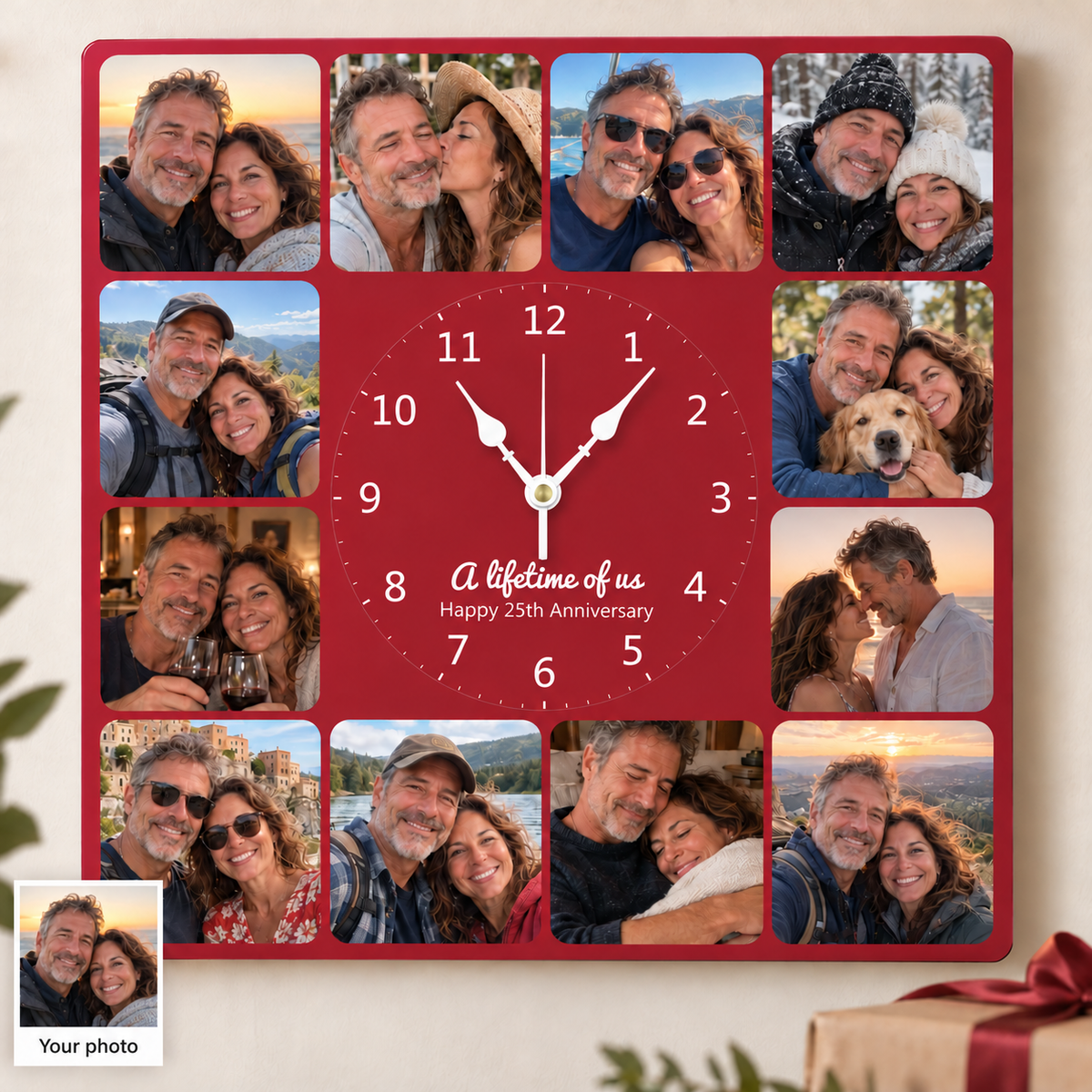 12pcs Photo and Text Square Wall Clock Personalized Clock
