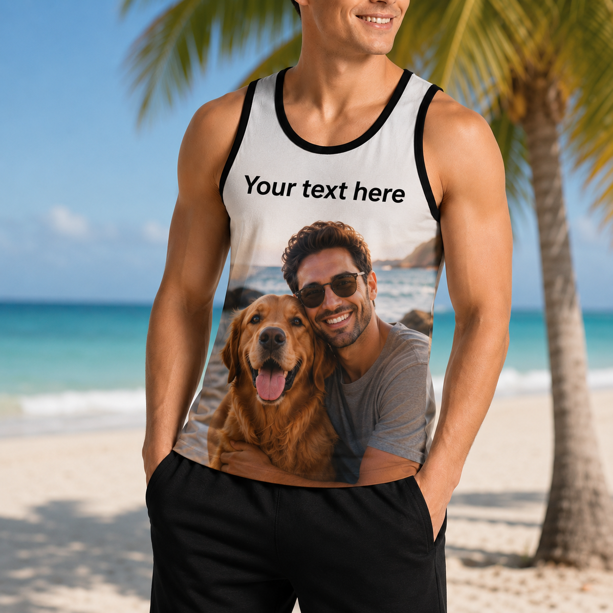 Custom Photo & Text Men’s Tank Top – Personalized Mesh Sleeveless Shirt