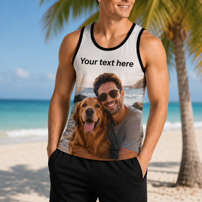 Custom Photo & Text Men’s Tank Top – Personalized Mesh Sleeveless Shirt
