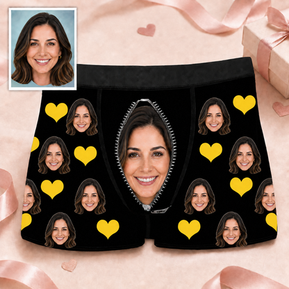 Custom Boxer with Photo Mens Underwear with Heart and Lover Face