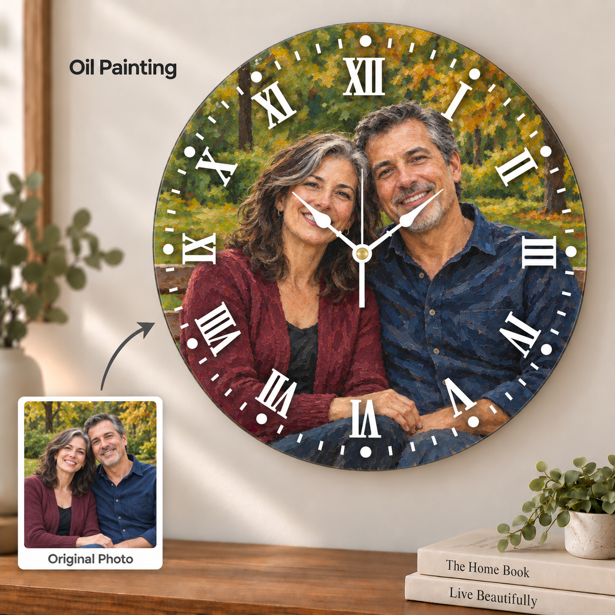 Personalized Round Photo Wall Clock – Original Photo or AI Art