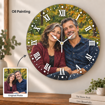 Personalized Round Photo Wall Clock – Original Photo or AI Art