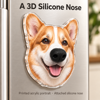 Custom Dog Photo Fridge Magnet with 3D Squishy Silicone Nose