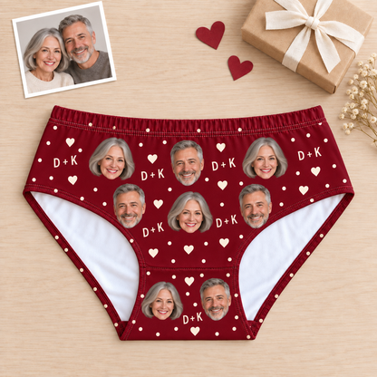 Custom Couple Photo Panties for Women with Hearts & Initials