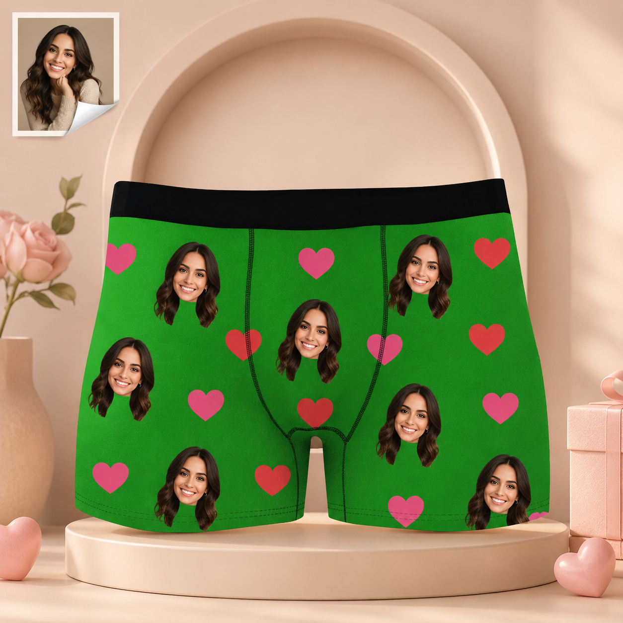 Custom Boxer with Photo Mens Underwear with Face and Heart