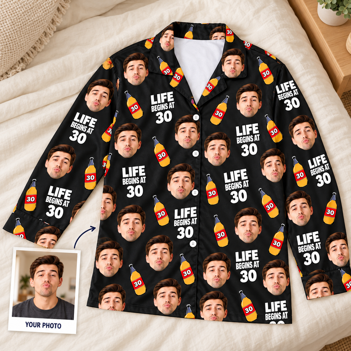 Custom Birthday Pajamas with Face & Age – Funny Personalized Birthday Gift