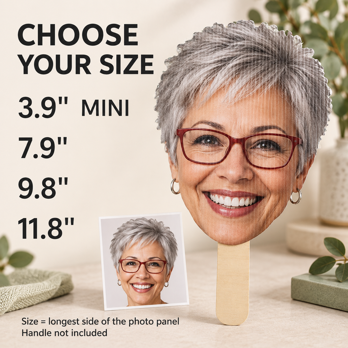 Custom Face Hand Fan – Personalized Photo Big Head Cutout for Weddings, Parties & Graduations