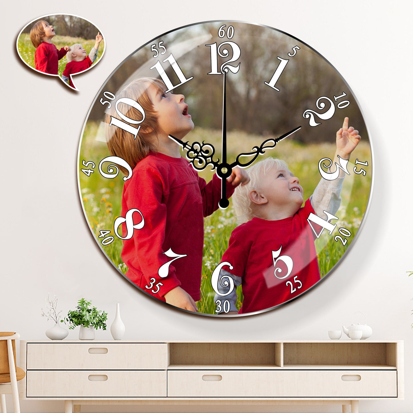 15 Inch Personalized Photo Round Wall Clock, Custom Acrylic Home Decor