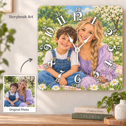 Personalized Square Photo Wall Clock – Original Photo or AI Art