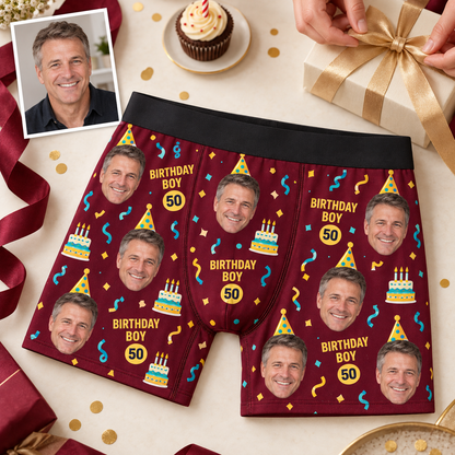 Personalized Birthday Boxer Briefs for Men – Custom Face & Age
