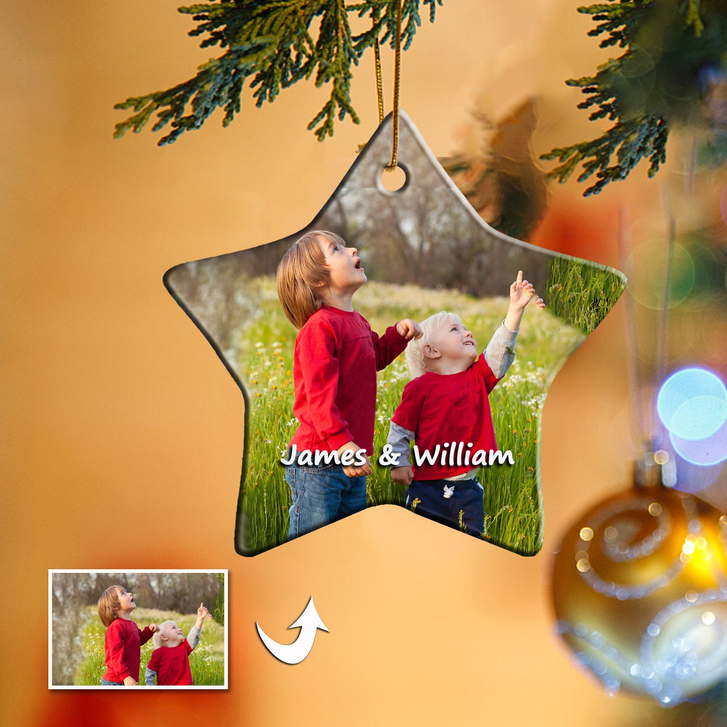 Christmas Custom Ornament Ceramic Hexagon Photo With Text Double-side 2.95’’