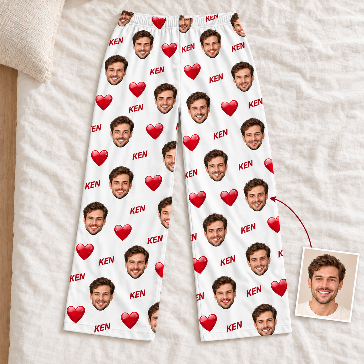Custom Face & Name Pajama Set – Long Sleeve Heart Print