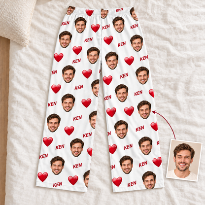 Custom Face & Name Pajama Set – Long Sleeve Heart Print
