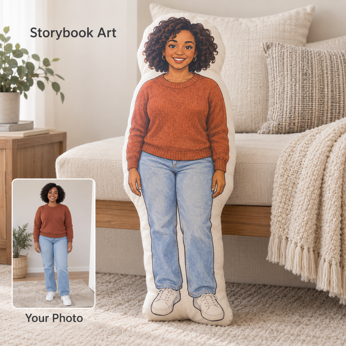 Custom Shaped Photo Pillow – People & Pets, Original Photo or AI Art