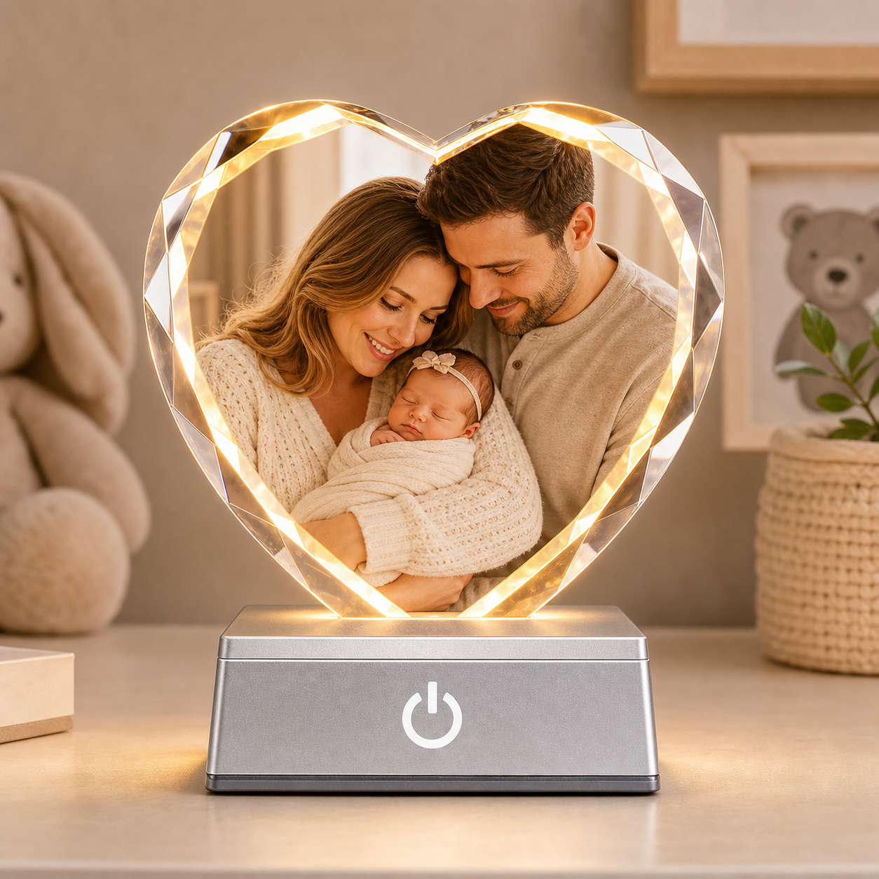 Personalized Heart Crystal Photo Night Light