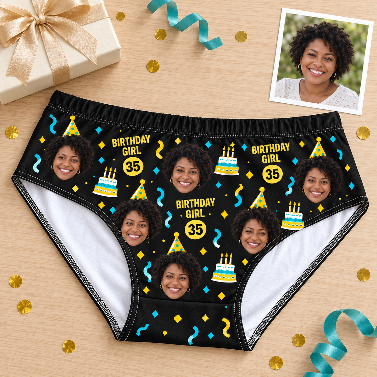 Personalized Birthday Panties for Women – Custom Photo & Age