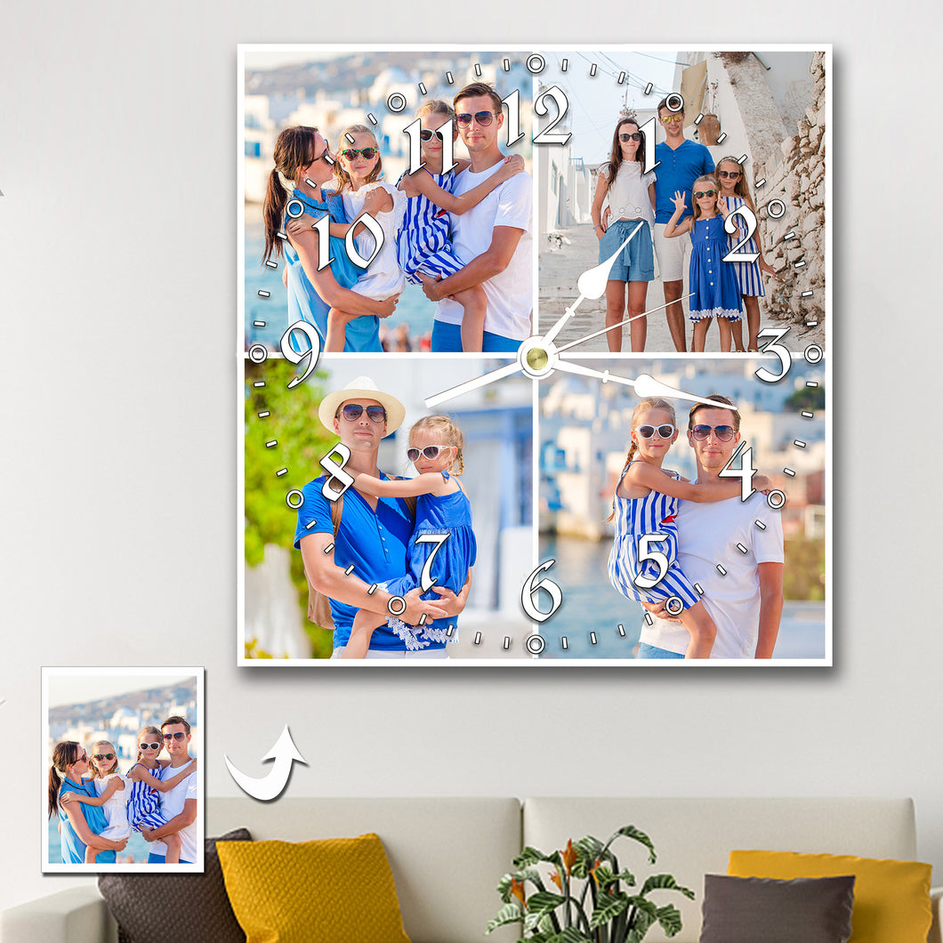 Personalized Photo Square Custom Wall Clock With 4 Photos