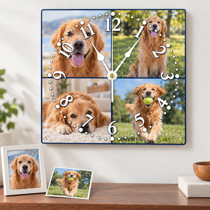 Personalized Photo Square Custom Wall Clock With 4 Photos