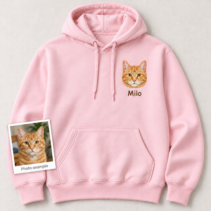 Personalized Pet Portrait Embroidered Hoodie with Name – Custom Dog or Cat Hoodie