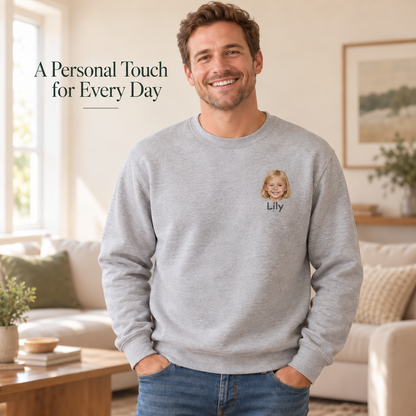 Personalized Portrait Embroidered Crewneck Sweatshirt with Name