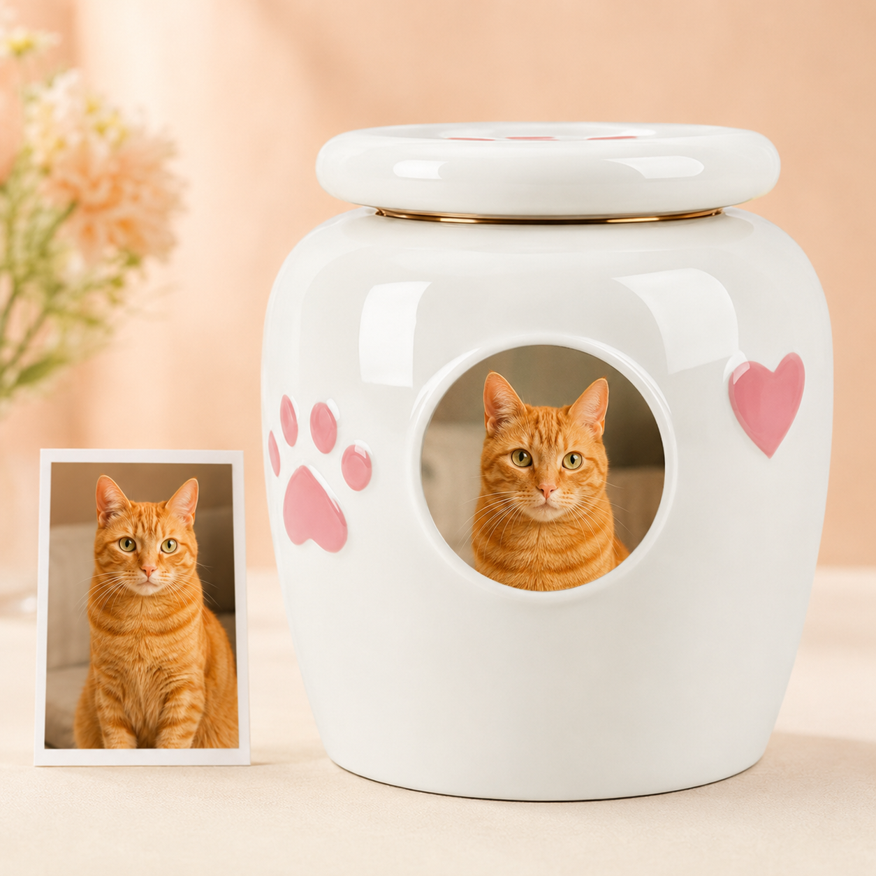 Personalized Pet Urn with Photo & Memorial Text – Custom Ceramic Dog & Cat Urn for Ashes