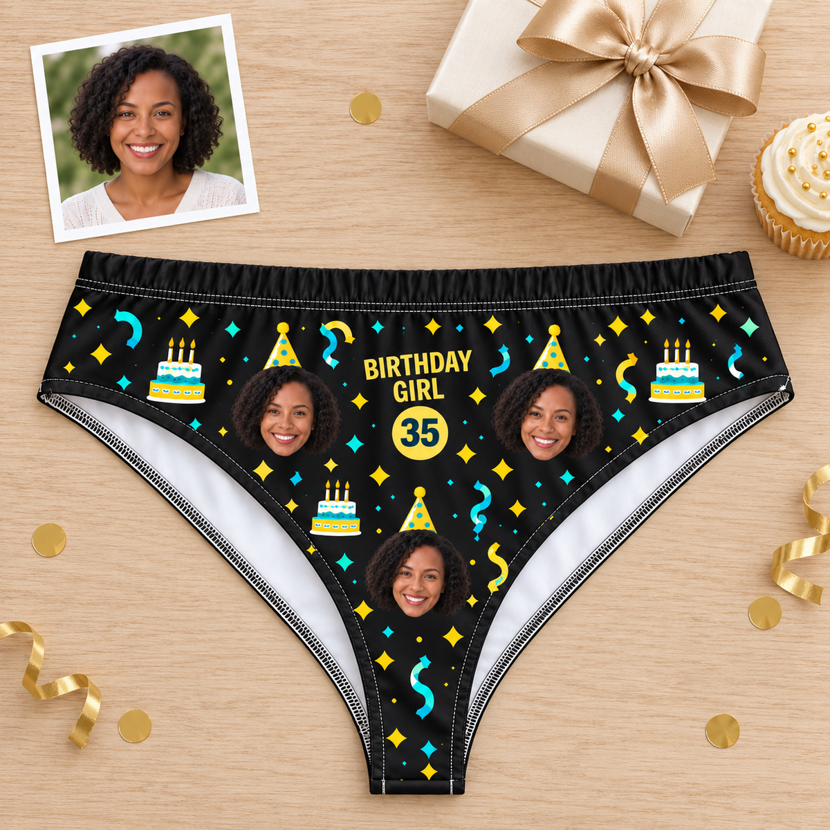 Personalized Birthday Thong for Women – Custom Photo & Age