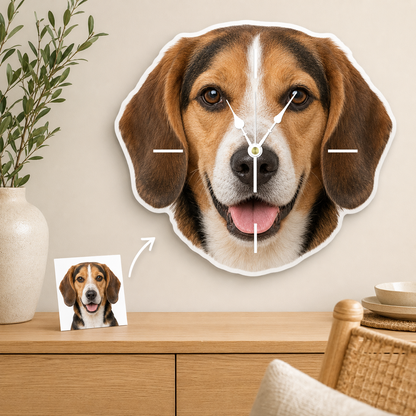 Custom Pet Photo Acrylic Wall Clock – Face-Shaped Design