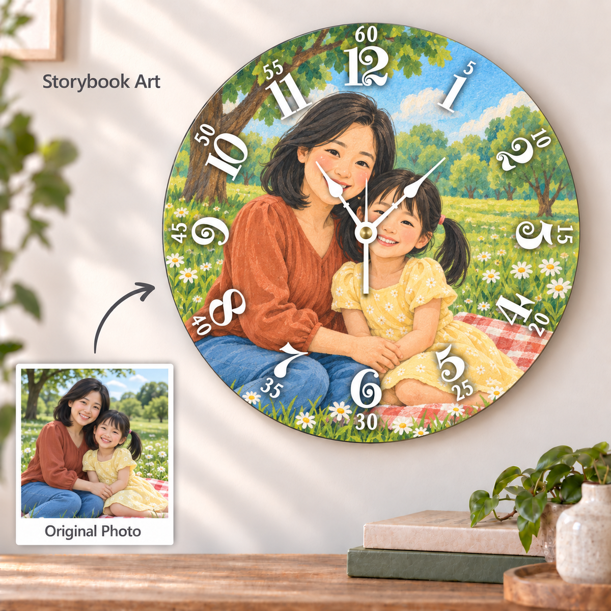 Personalized Round Photo Wall Clock – Original Photo or AI Art
