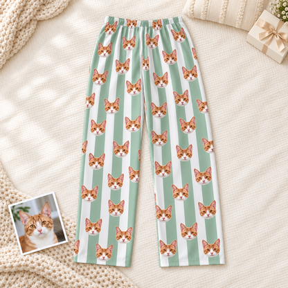 Custom Pet Photo Striped Pajamas – Personalized Dog & Cat Face Sleepwear