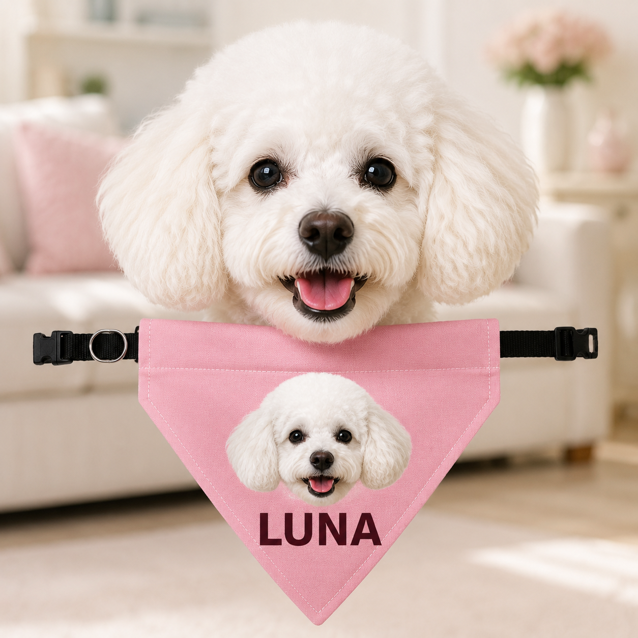 Personalized Pet Photo & Name Bandana Collar – Custom Dog & Cat Scarf