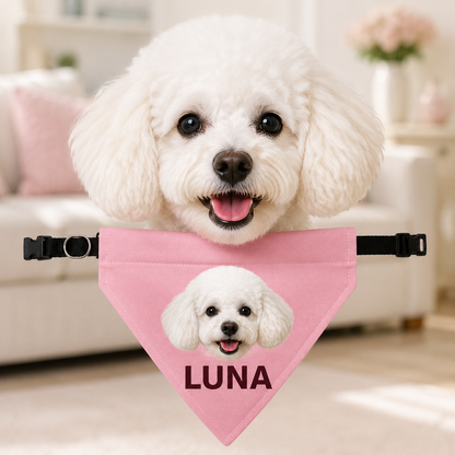 Personalized Pet Photo & Name Bandana Collar – Custom Dog & Cat Scarf