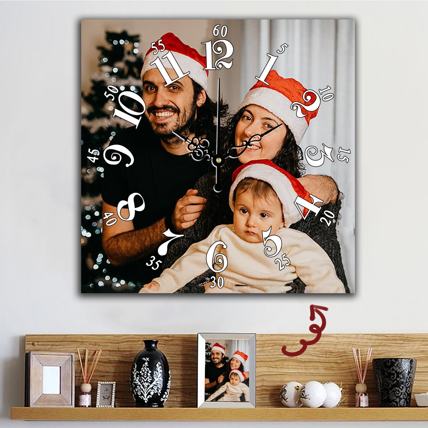 Custom Family Photo Wall Clock - Personalized Christmas Gift Decor