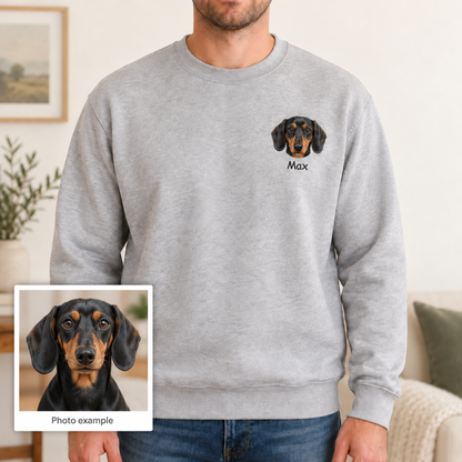 Custom Pet Portrait Embroidered Crewneck Sweatshirt with Name