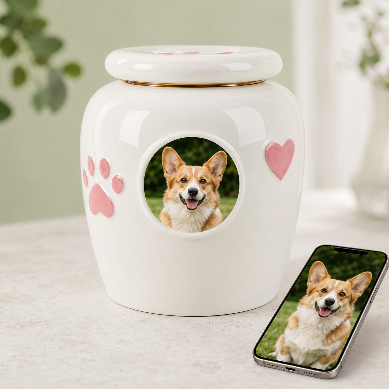 Personalized Pet Urn with Photo & Memorial Text – Custom Ceramic Dog & Cat Urn for Ashes