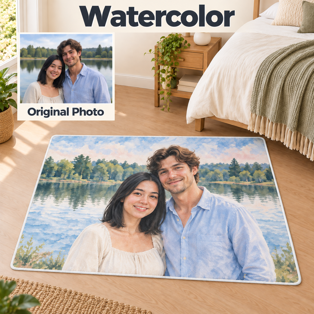 Personalized Photo Rug & Floor Mat – Custom Photo or AI Art, Washable & Anti-Slip