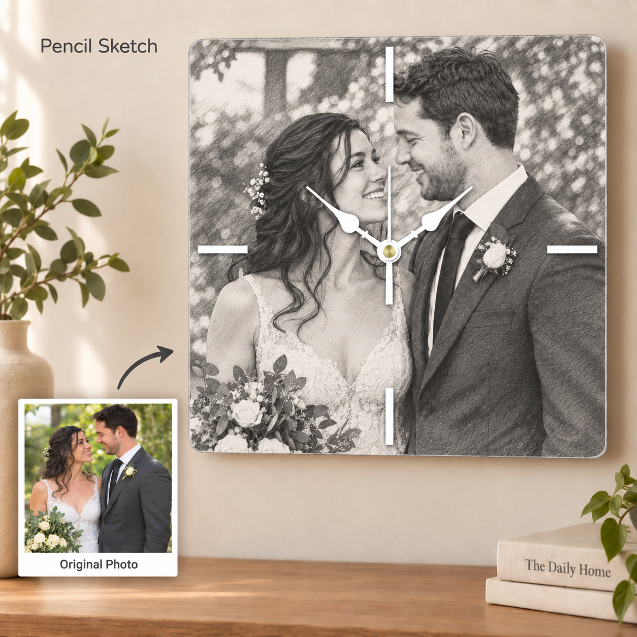 Personalized Square Photo Wall Clock – Original Photo or AI Art