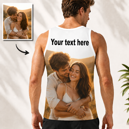 Custom Photo & Text Men’s Tank Top – Personalized Mesh Sleeveless Shirt