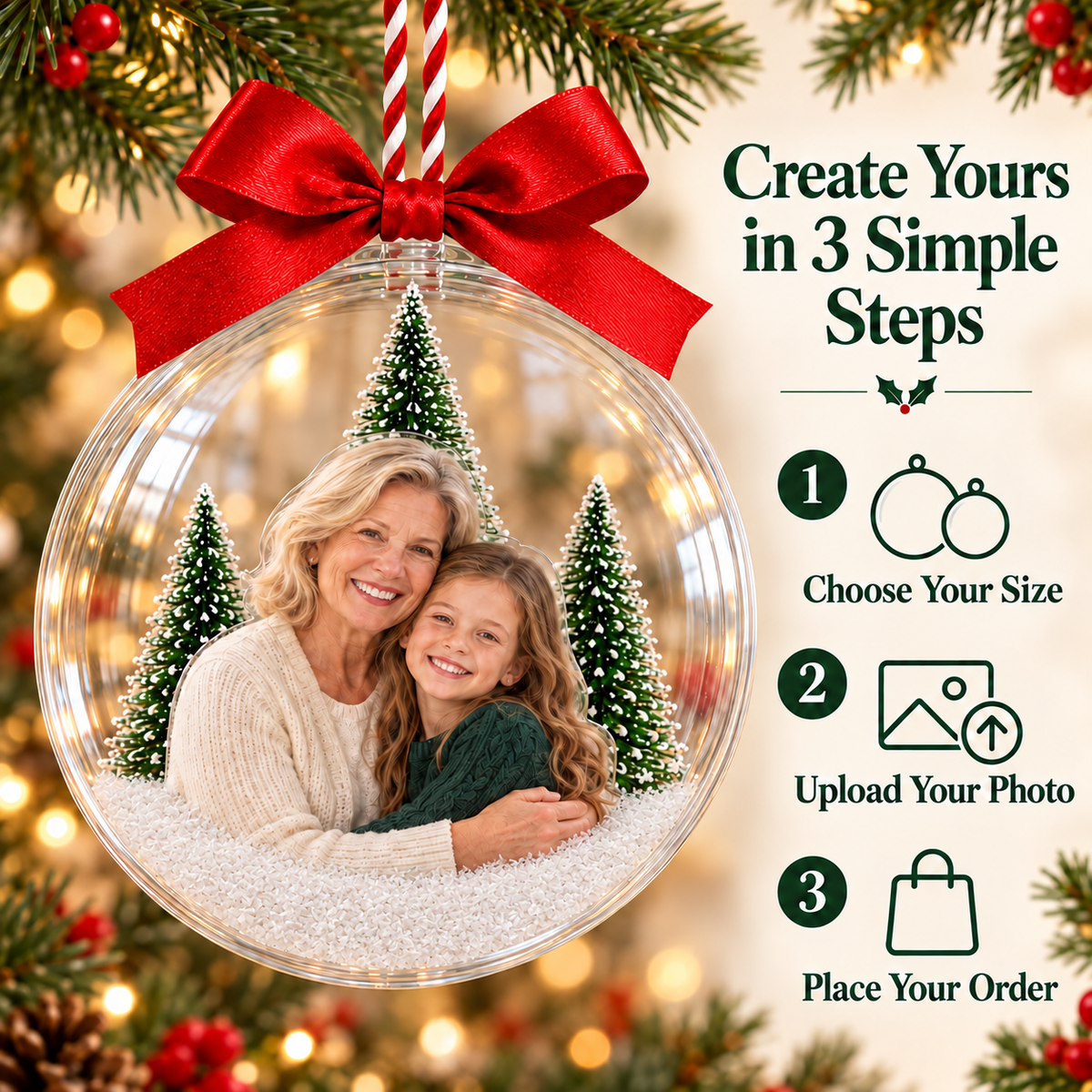 Custom Photo Snow Globe Ornament – Personalized Christmas Tree Keepsake