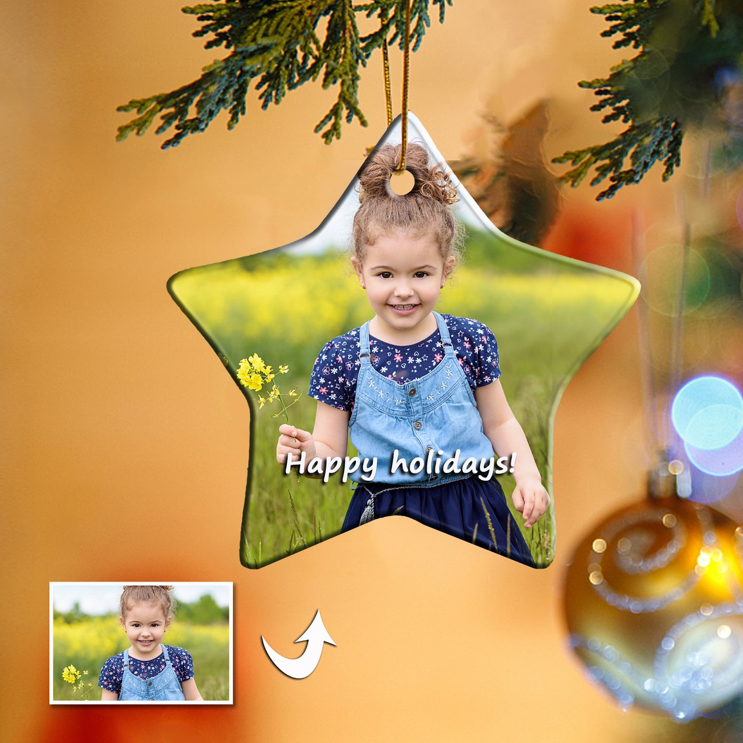 Christmas Custom Ornament Ceramic Hexagon Photo With Text Double-side 2.95’’