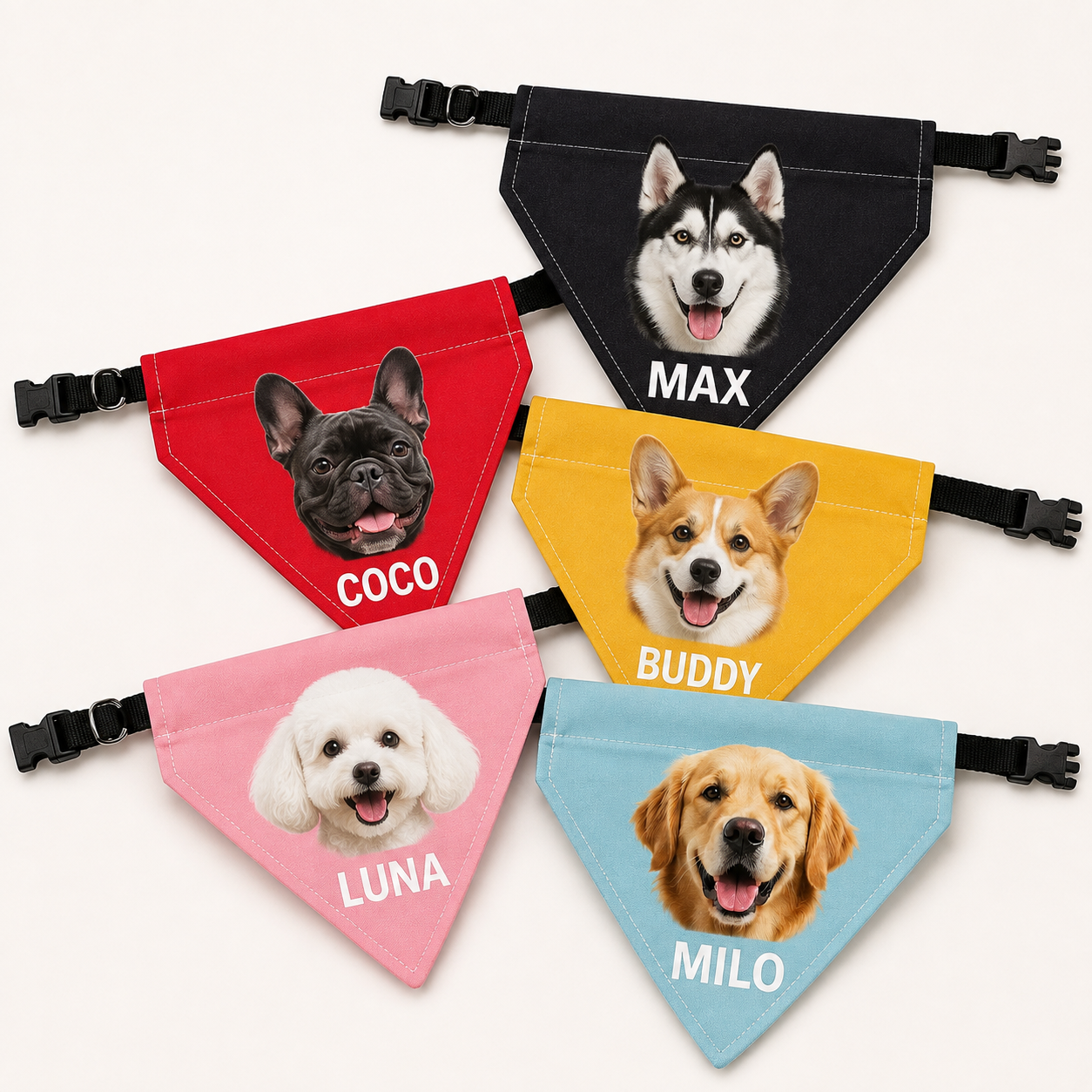 Personalized Pet Photo & Name Bandana Collar – Custom Dog & Cat Scarf