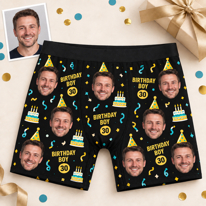 Personalized Birthday Boxer Briefs for Men – Custom Face & Age