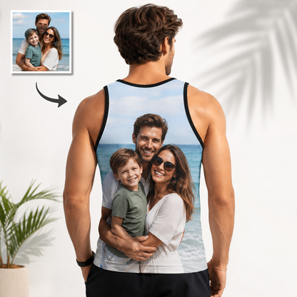 Custom Photo Tank Top for Men – Personalized Double-Sided Print Vest, Mesh Fabric
