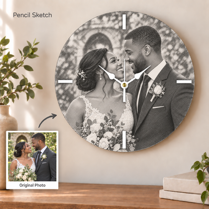 Personalized Round Photo Wall Clock – Original Photo or AI Art