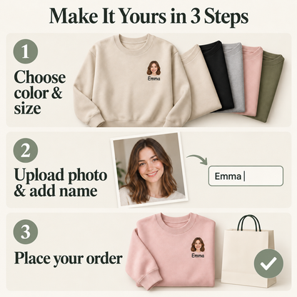 Personalized Portrait Embroidered Crewneck Sweatshirt with Name
