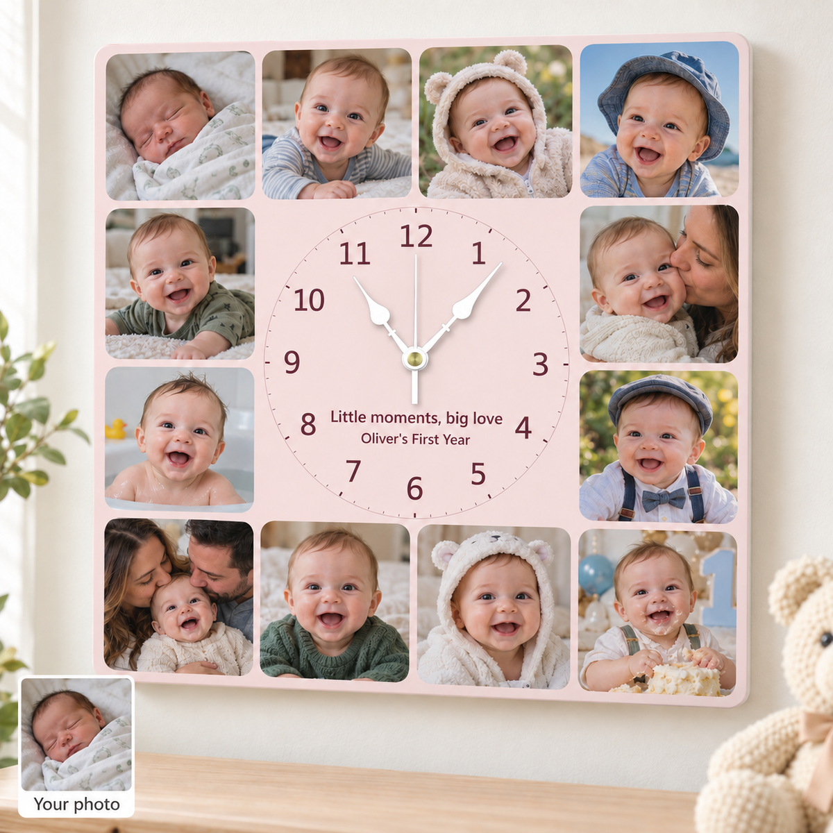12pcs Photo and Text Square Wall Clock Personalized Clock