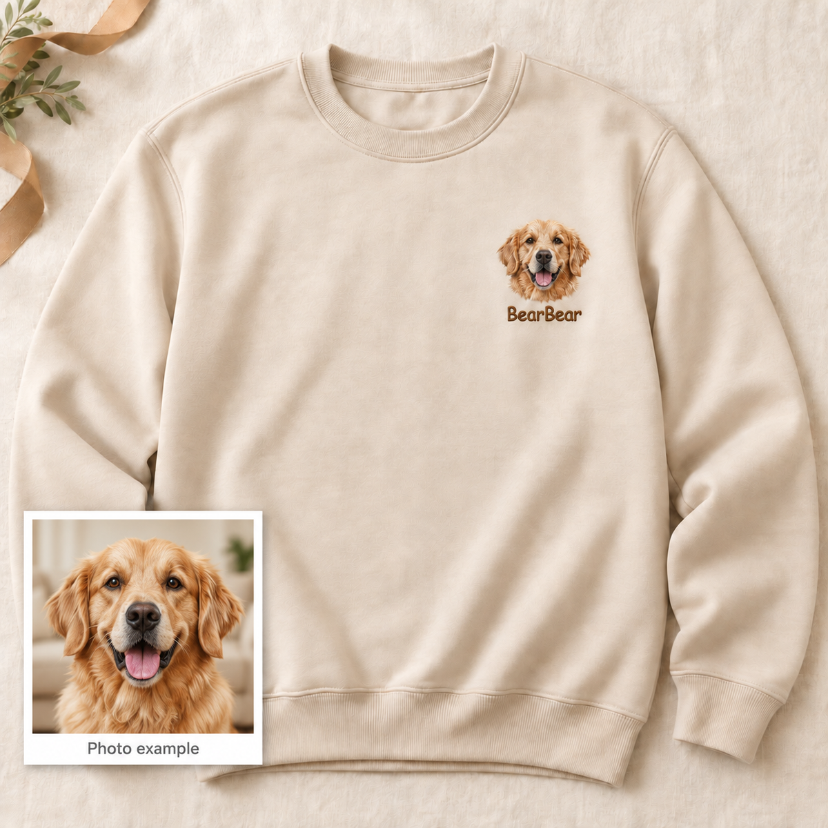 Custom Pet Portrait Embroidered Crewneck Sweatshirt with Name