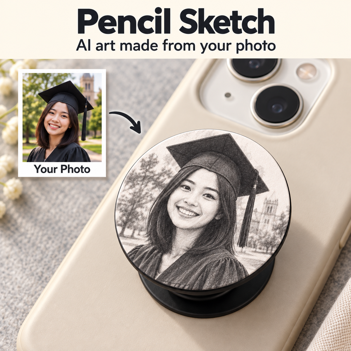 Custom Photo Phone Grip & Stand – Original Photo or AI Art